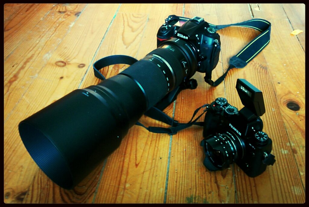 Week end Toys #cameraporn #nikon D7000 with #tamron 150-600mm Vs #fuji X-T1 with #voigtländer 15mm. Superzoom Vs UWA